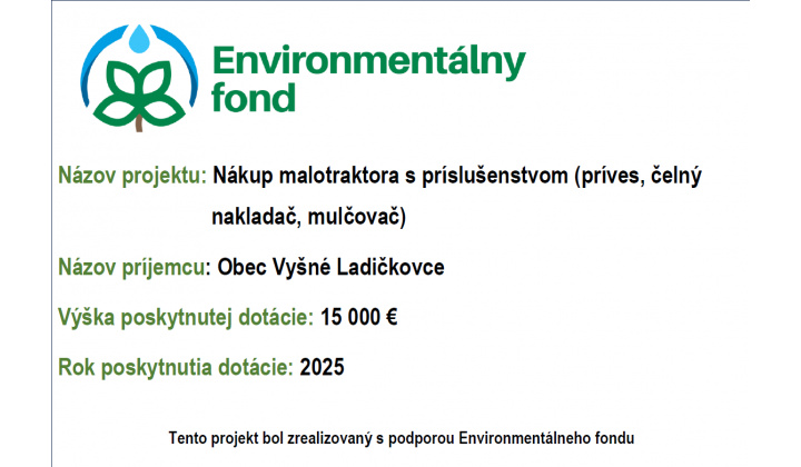 Dotácia -Nákup malotraktora s príslušenstvom