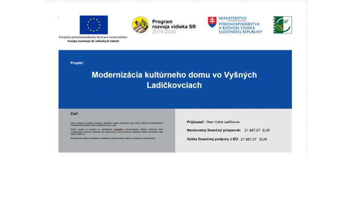 Modernizácia kultúrneho domu vo Vyšných Ladičkovciach
